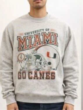 Hollister University of Miami Gray 'Canes Crewneck Sweatshirt